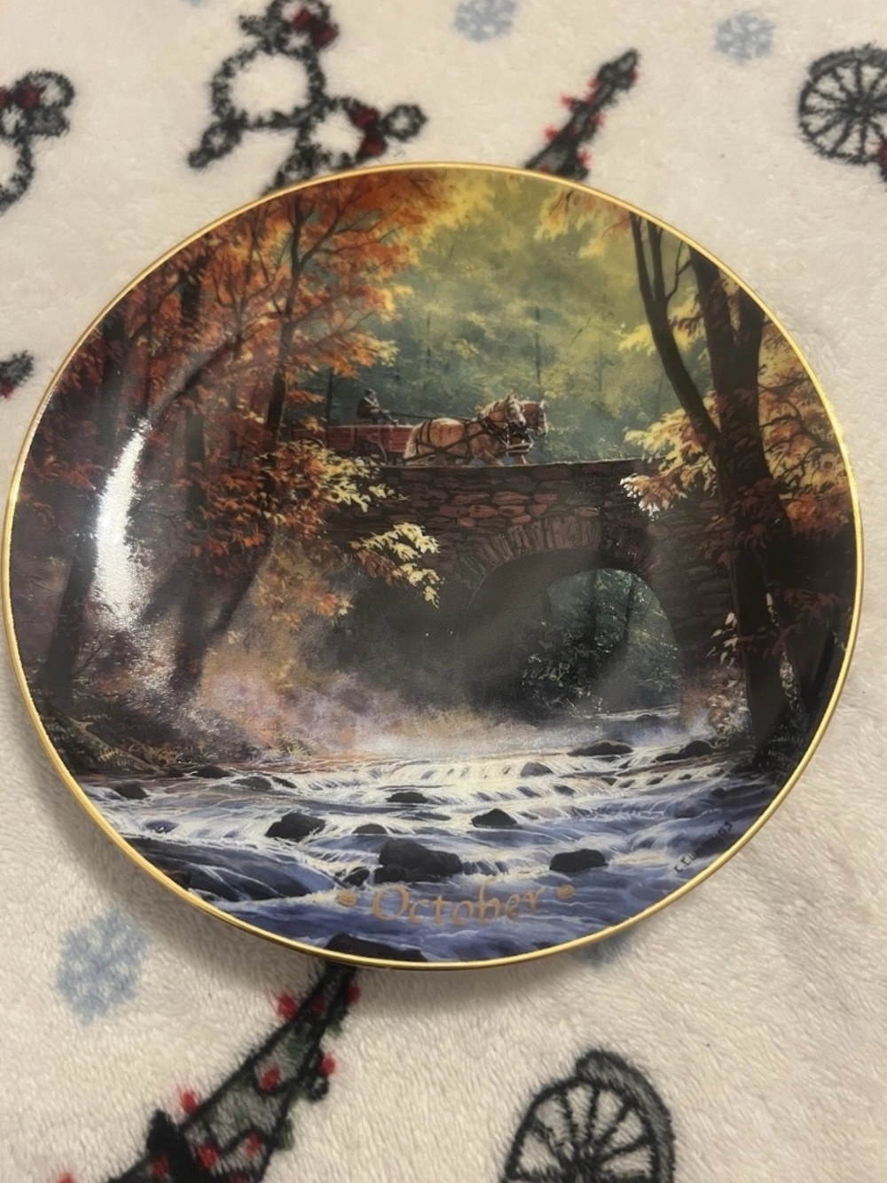 Danbury Mint Horses For All Seasons October Month Calendar Plate Cummings